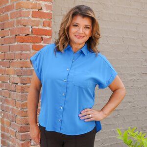 Blue Button Short Sleeve Top